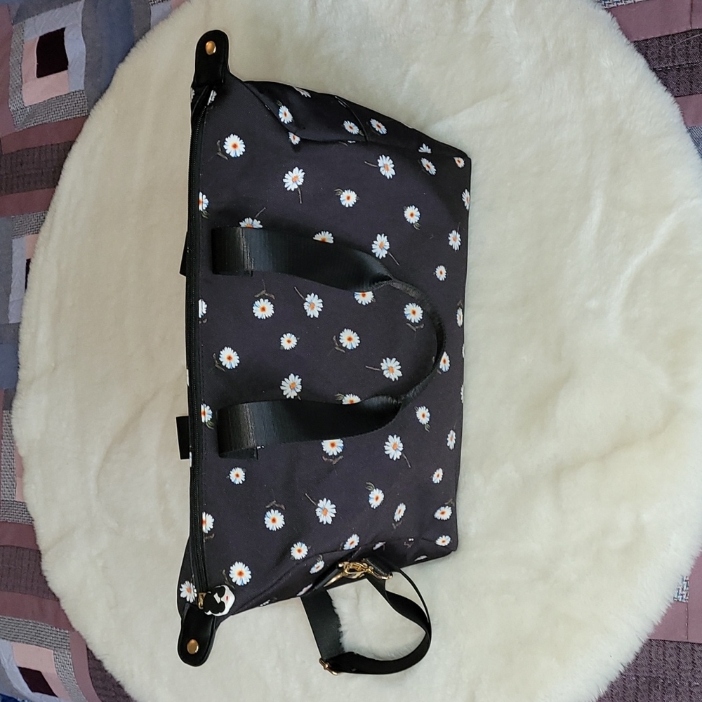 Alice + Olivia Daisy Floral Weekender Travel Duffel Pretty Black Bag